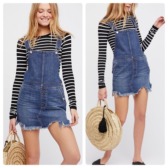 Free People Torn Up Denim Jumper sz 8 - Picture 1 of 7